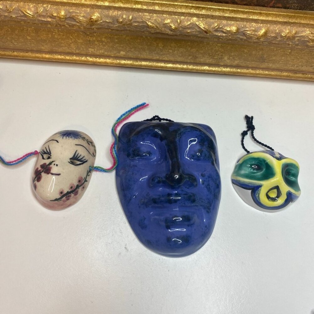 Vintage Pottery Indian Head Face Mask Miniature Lot Of 3 Different Style